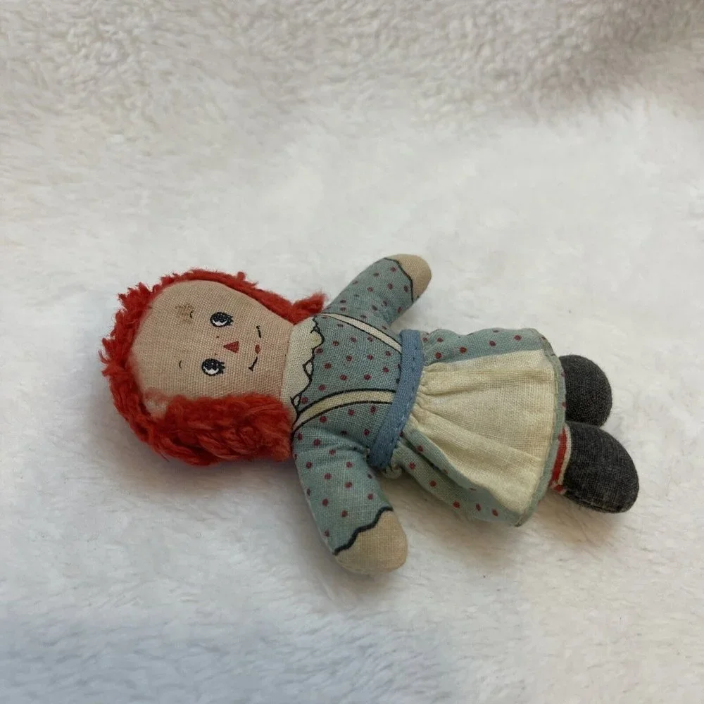 Vintage Mini Cloth Raggedy Ann Stuffed Doll w/ Removable Apron‎ 3.5
